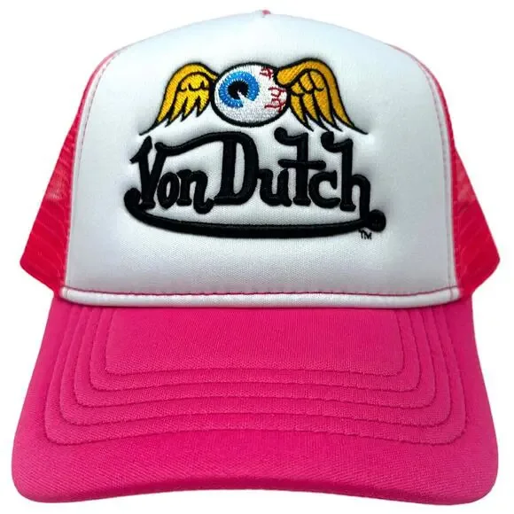 Von Dutch Hot Pink Classic Flying Eyeball Trucker Snapback Cap Hot Pink Flying Eyeball Wordmark Trucker Hat | Von Dutch main image 4